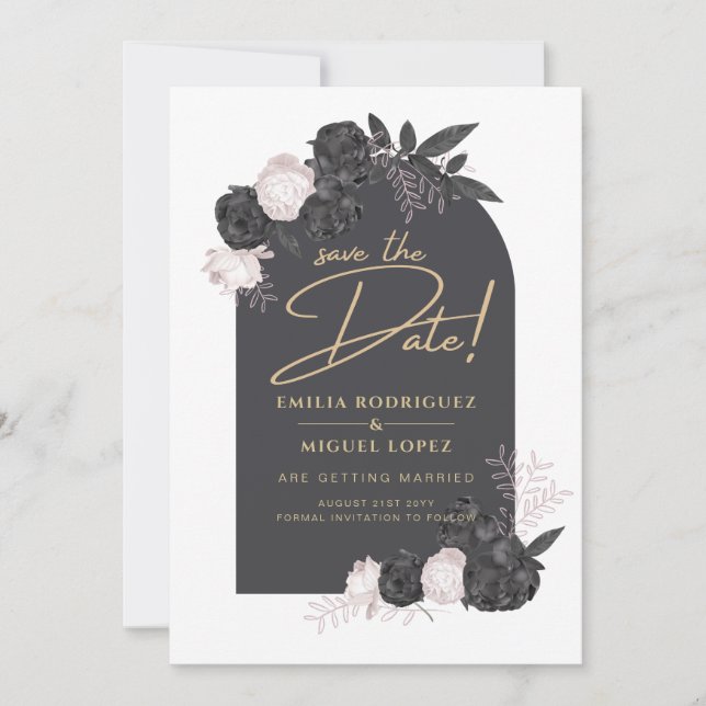  Charcoal Grey Pink Roses Wedding SAVE THE DATE Invitation (Front)