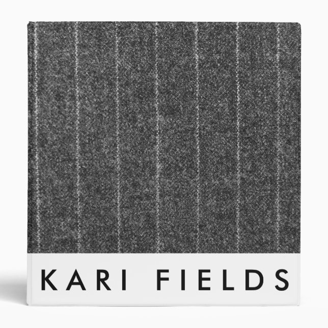 Charcoal Grey Pinstripe Tweed Slate Black Fabric Binder (Front)