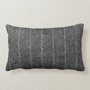 Charcoal Grey Pinstripe Tweed Slate Black Fabric Lumbar Pillow