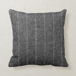 Charcoal Grey Pinstripe Tweed Slate Black Fabric Throw Pillow