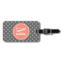 Charcoal Grey Polka Dot with Coral Monogram