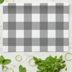 Charcoal Grey Preppy Buffalo Check Plaid Kitchen Towel
