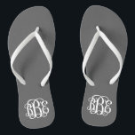 Charcoal Grey Preppy Script Monogram Flip Flops<br><div class="desc">PLEASE CONTACT ME BEFORE ORDERING WITH YOUR MONOGRAM INITIALS IN THIS ORDER: FIRST, LAST, MIDDLE. I will customize your monogram and email you the link to order. Please wait to purchase until after I have sent you the link with your customized design. Cute preppy flip flip sandals personalized with a...</div>