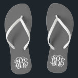 Charcoal Grey Preppy Script Monogram Flip Flops<br><div class="desc">PLEASE CONTACT ME BEFORE ORDERING WITH YOUR MONOGRAM INITIALS IN THIS ORDER: FIRST, LAST, MIDDLE. I will customize your monogram and email you the link to order. Please wait to purchase until after I have sent you the link with your customized design. Cute preppy flip flip sandals personalized with a...</div>