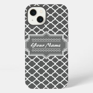 Charcoal Grey Quatrefoil Custom Personalized Name iPhone 13 Case