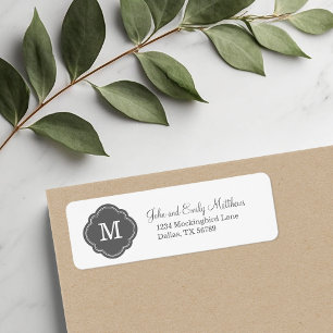 Charcoal Grey Quatrefoil Monogram Return Address