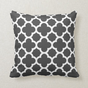 Charcoal Grey Quatrefoil Trellis Pattern Pillows