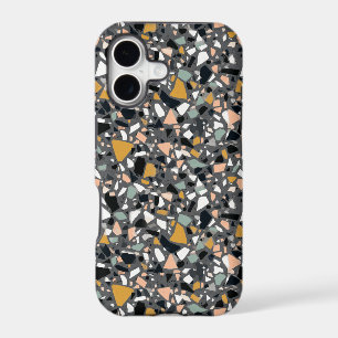 Charcoal Grey Sage Green and Gold Terrazzo