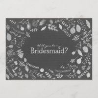 Charcoal Grey Silver Floral Be My Bridesmaid etc.