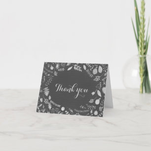 Charcoal Grey & Silver Floral Wedding Thank You