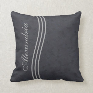 Charcoal Grey Striped Monogram Throw Pillow