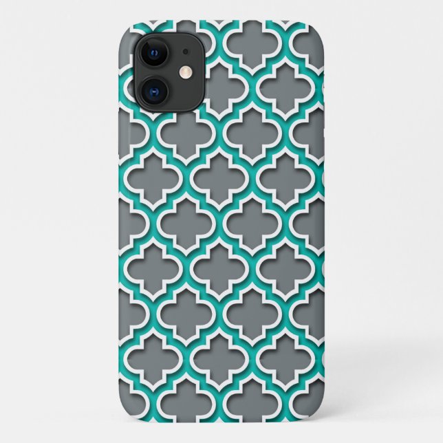 Charcoal Grey Teal White Moroccan Quatrefoil #5DS Case-Mate iPhone Case (Back)
