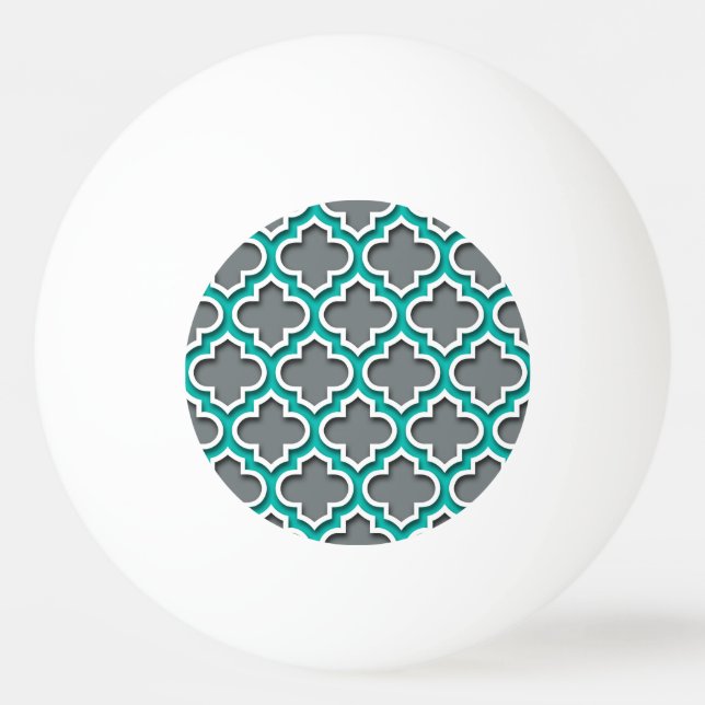 Charcoal Grey Teal White Moroccan Quatrefoil #5DS Ping Pong Ball (Front)