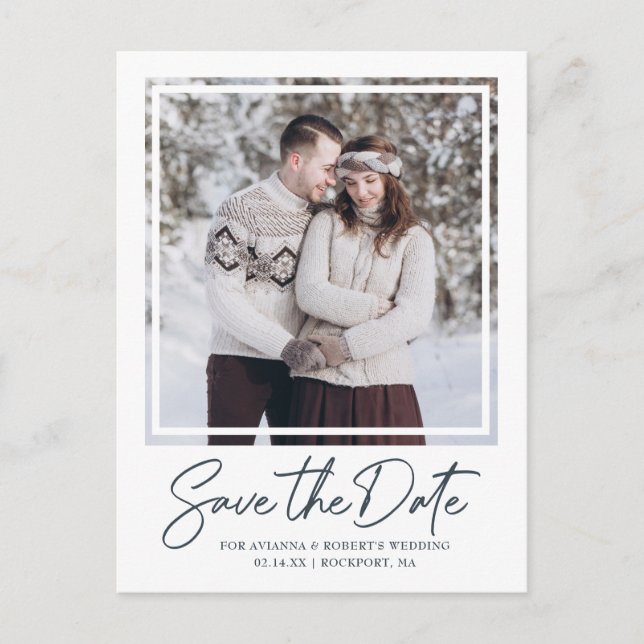  Charcoal Grey Text and Photo Save the Date Announcement Postcard (Front)