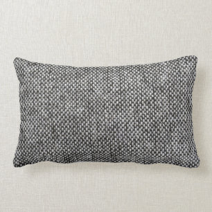 Charcoal Grey Tweed Fabric Texture Pattern Lumbar Pillow