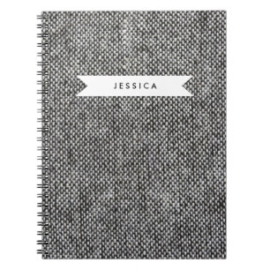 Charcoal Grey Tweed Fabric Texture Pattern Notebook