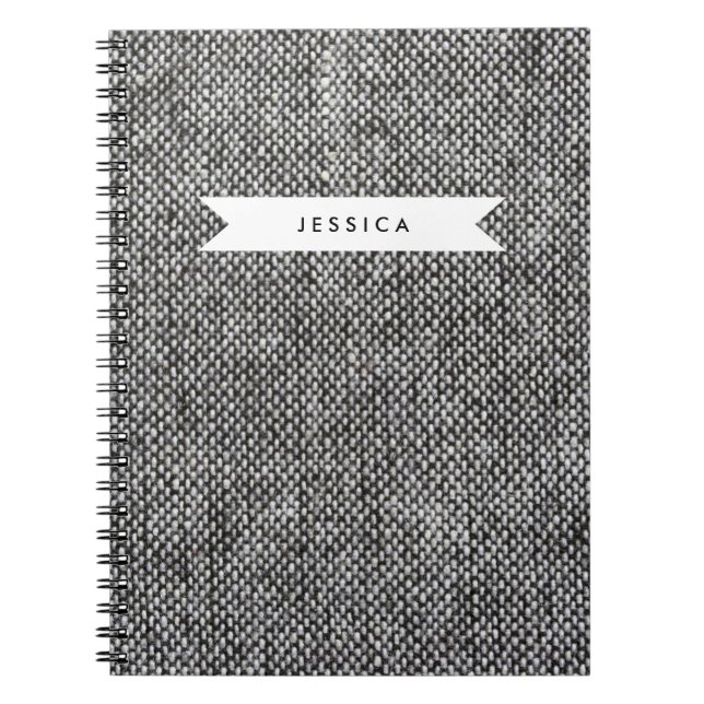 Charcoal Grey Tweed Fabric Texture Pattern Notebook (Front)