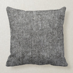 Charcoal Grey Tweed Fabric Texture Pattern Throw Pillow