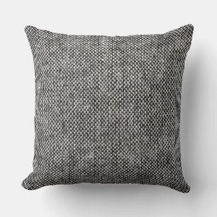 Charcoal Grey Tweed Fabric Texture Pattern Throw Pillow