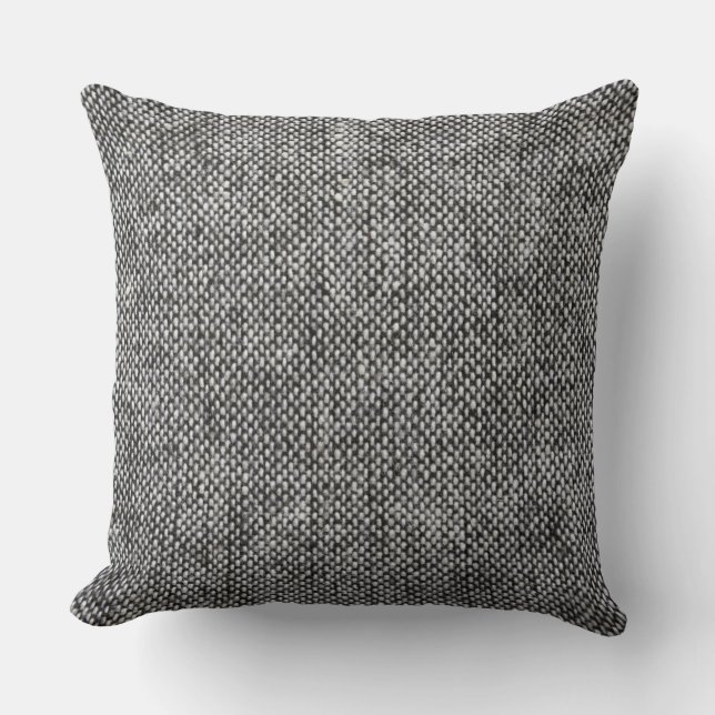Charcoal Grey Tweed Fabric Texture Pattern Throw Pillow (Front)