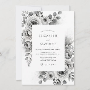 Charcoal Grey Watercolor Classical Wedding Invitation