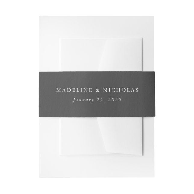 Charcoal Grey Watercolor Wedding Invitation Belly Band (Front Example)