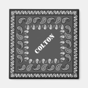 Charcoal Grey Western Paisley Bandana Personalized Magnet