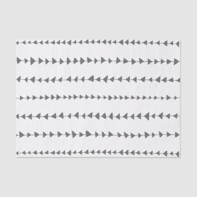 Charcoal Grey White Aztec Arrows Pattern Tissue Paper (Front)