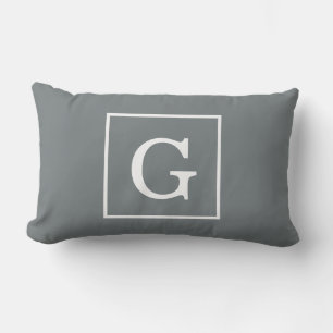 Charcoal Grey White Framed Initial Monogram Lumbar Pillow