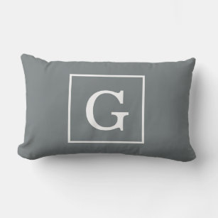 Charcoal Grey White Framed Initial Monogram Lumbar Pillow