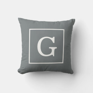 Charcoal Grey White Framed Initial Monogram Throw Pillow