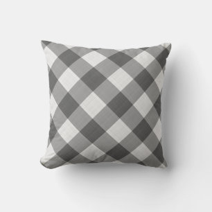 Charcoal Grey White Gingham Pattern Country Throw Pillow