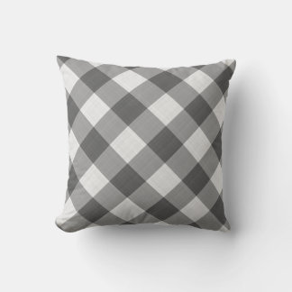Charcoal Grey White Gingham Pattern Country Throw Pillow
