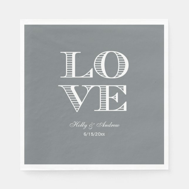 Charcoal Grey, White LOVE Napkins (Front)