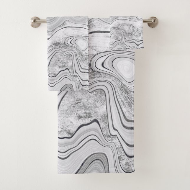 CHARCOAL GREY WHITE MARBLE BATHROOM TOWEL SET (Insitu)