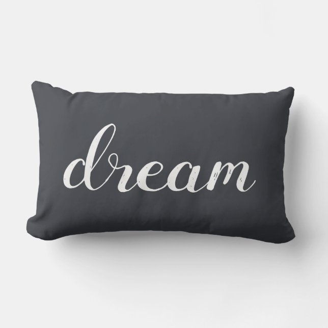 Charcoal Grey |White Modern Dream Typography Lumbar Pillow (Front)