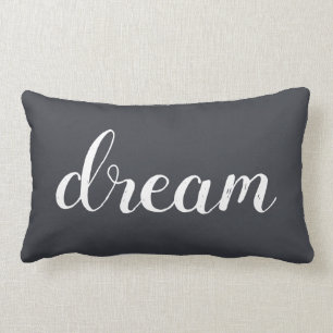 Charcoal Grey  White Modern Dream Typography Lumbar Pillow
