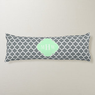Charcoal Grey White Moroccan #5 Mint Name Monogram Body Pillow