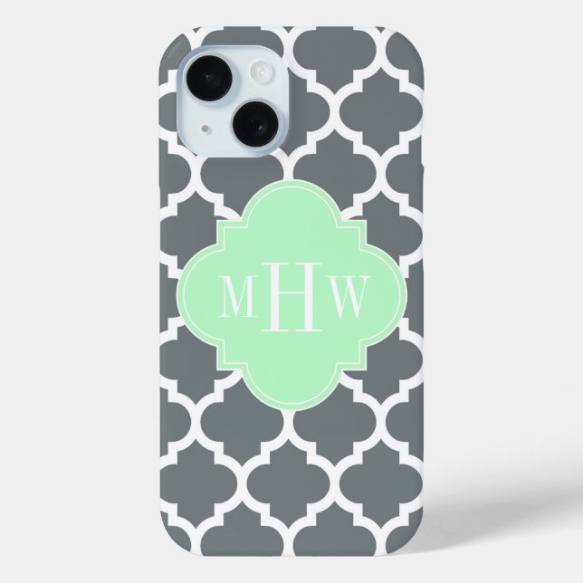 Charcoal Grey White Moroccan #5 Mint Name Monogram Case-Mate iPhone Case (Back)