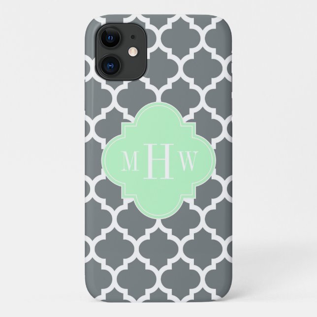 Charcoal Grey White Moroccan #5 Mint Name Monogram Case-Mate iPhone Case (Back)