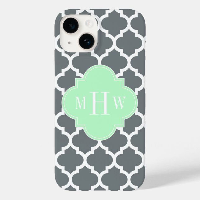 Charcoal Grey White Moroccan #5 Mint Name Monogram Case-Mate iPhone Case (Back)