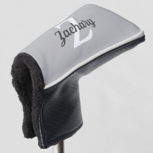 Charcoal Grey White Retro Monogram Personalized Golf Head Cover