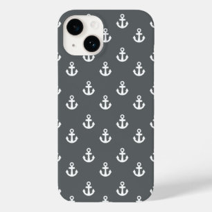 Charcoal Grey White Ships Anchors Pattern Case-Mate iPhone 14 Case