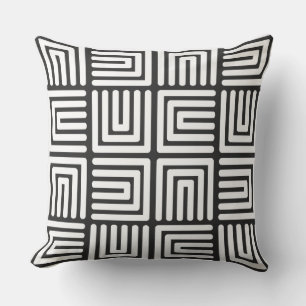 Charcoal Grey White Square Humps Throw Pillow