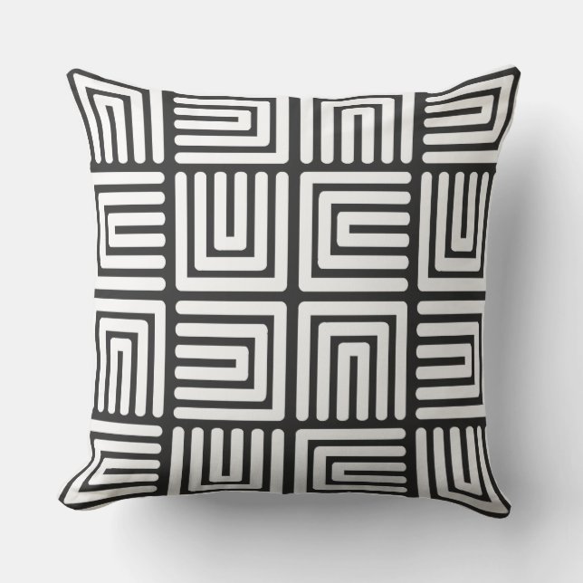 Charcoal Grey White Square Humps Throw Pillow (Front)