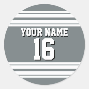 Charcoal Grey White Team Jersey Custom Number Name Classic Round Sticker