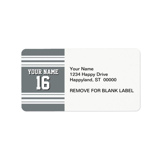 Charcoal Grey White Team Jersey Custom Number Name Label (Front)