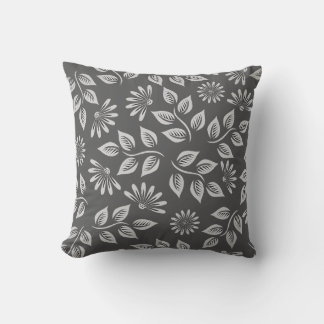 Charcoal Grey with White Leaves Patio Outdoor Pillow