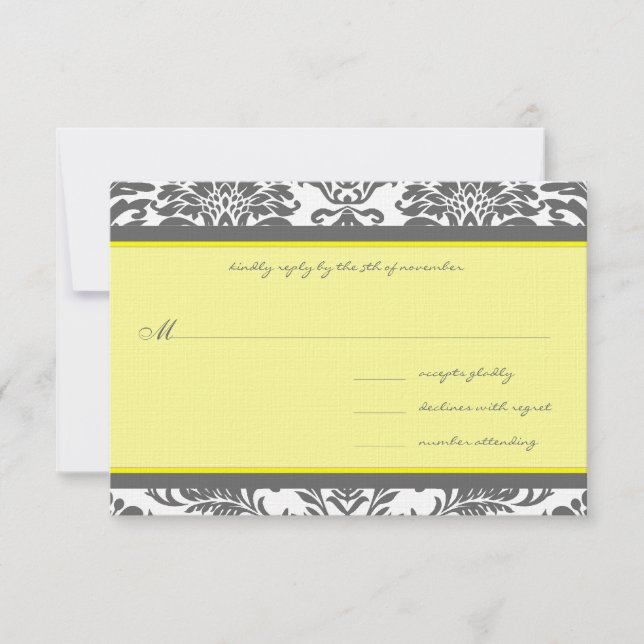 Charcoal Grey & Yellow Wedding RSVP Card (Front)