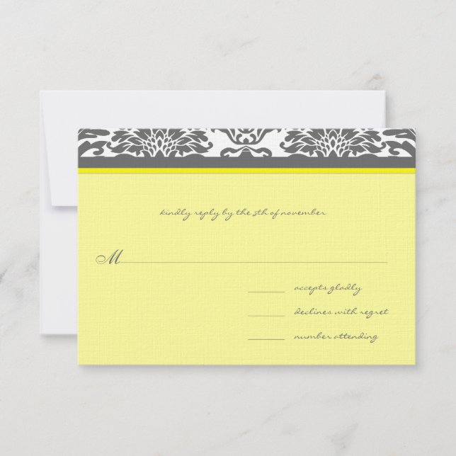 Charcoal Grey & Yellow Wedding RSVP Card (Front)